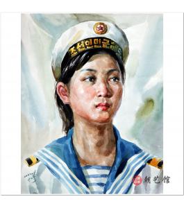 李根泰《女海军战士》朝鲜水彩
