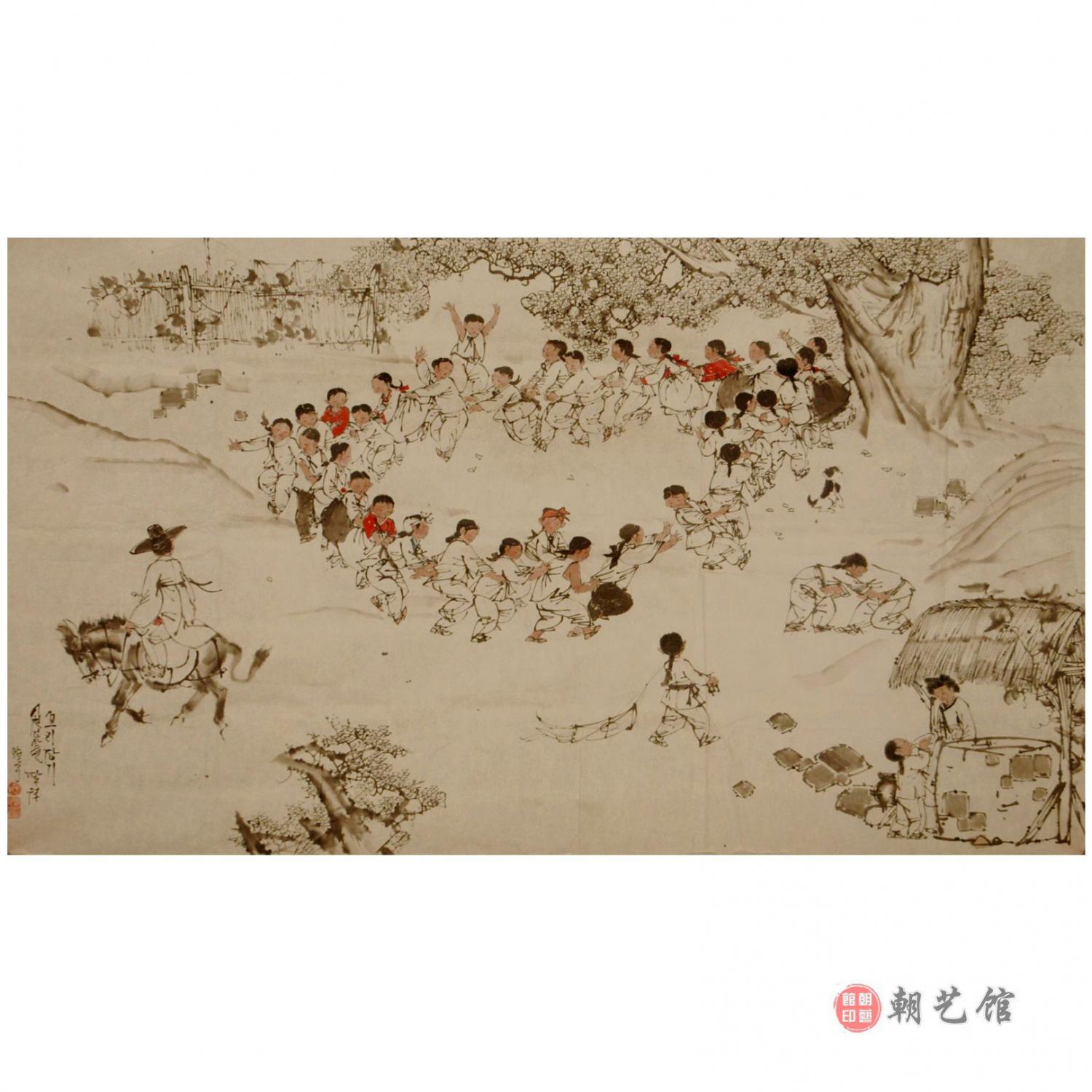 马铁奎《尾巴游戏》朝鲜国画-jdzx