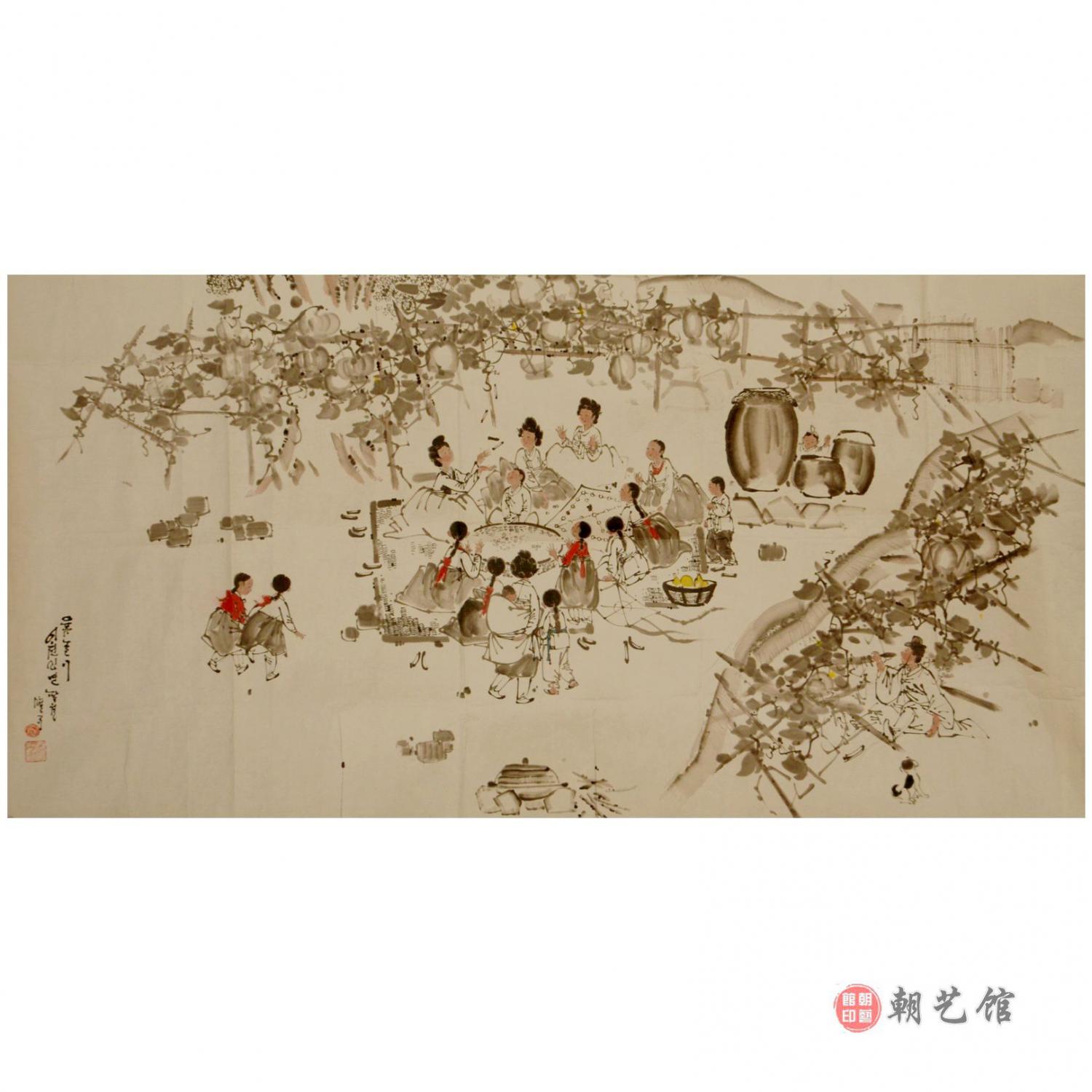 马铁奎《民俗游戏》朝鲜国画-xgf
