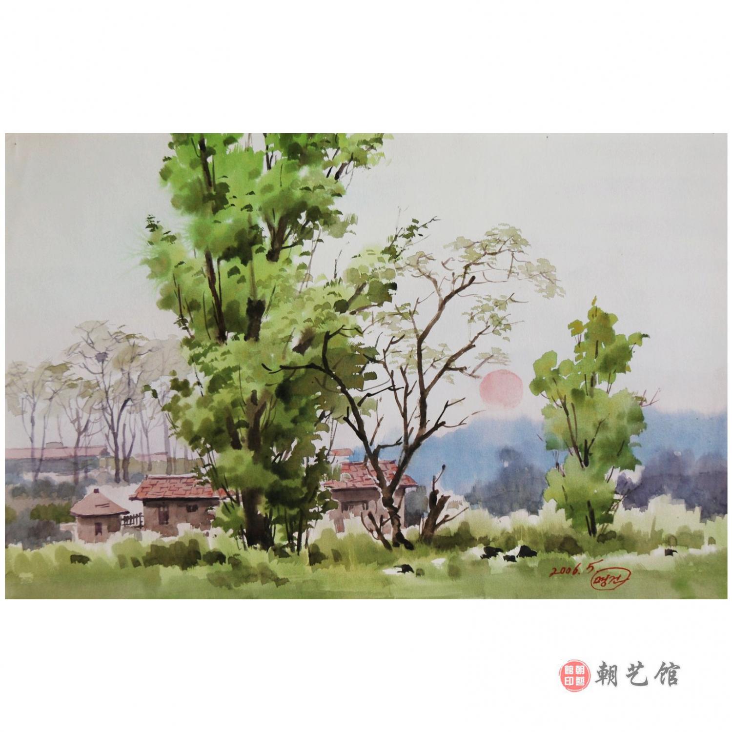 金明健《清晨》朝鲜水彩