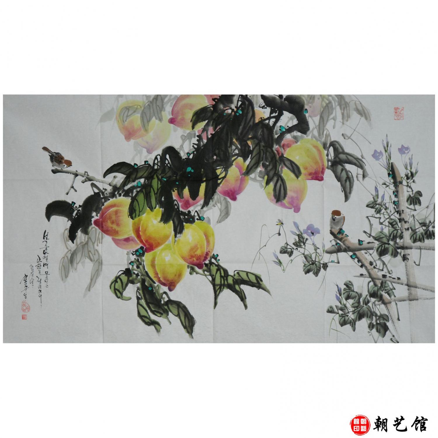 洪有成《桃子》朝鲜国画-jdzx-L913
