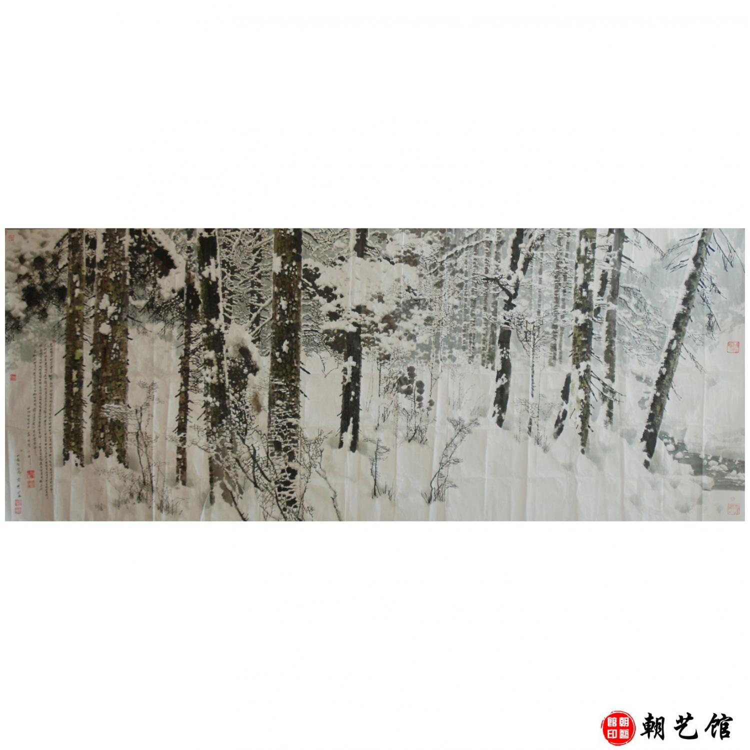 李京男《白桦林的春》朝鲜国画-xgf