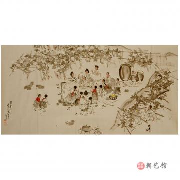 马铁奎《民俗游戏》朝鲜国画-xgf