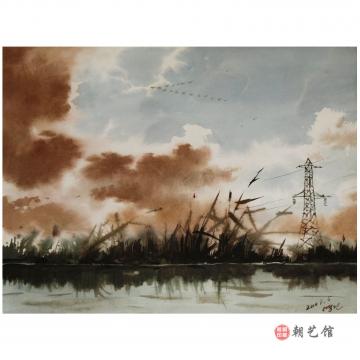 金明健《河水》朝鲜水彩