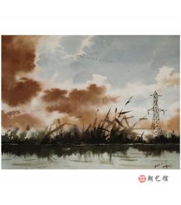 金明健《河水》朝鲜水彩