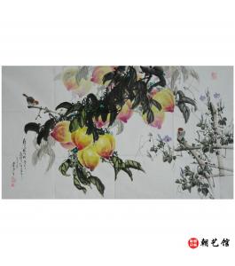 洪有成《桃子》朝鲜国画-jdzx-L913