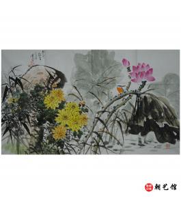 洪有成《荷塘的清晨》朝鲜国画-jdzx-djdjdj