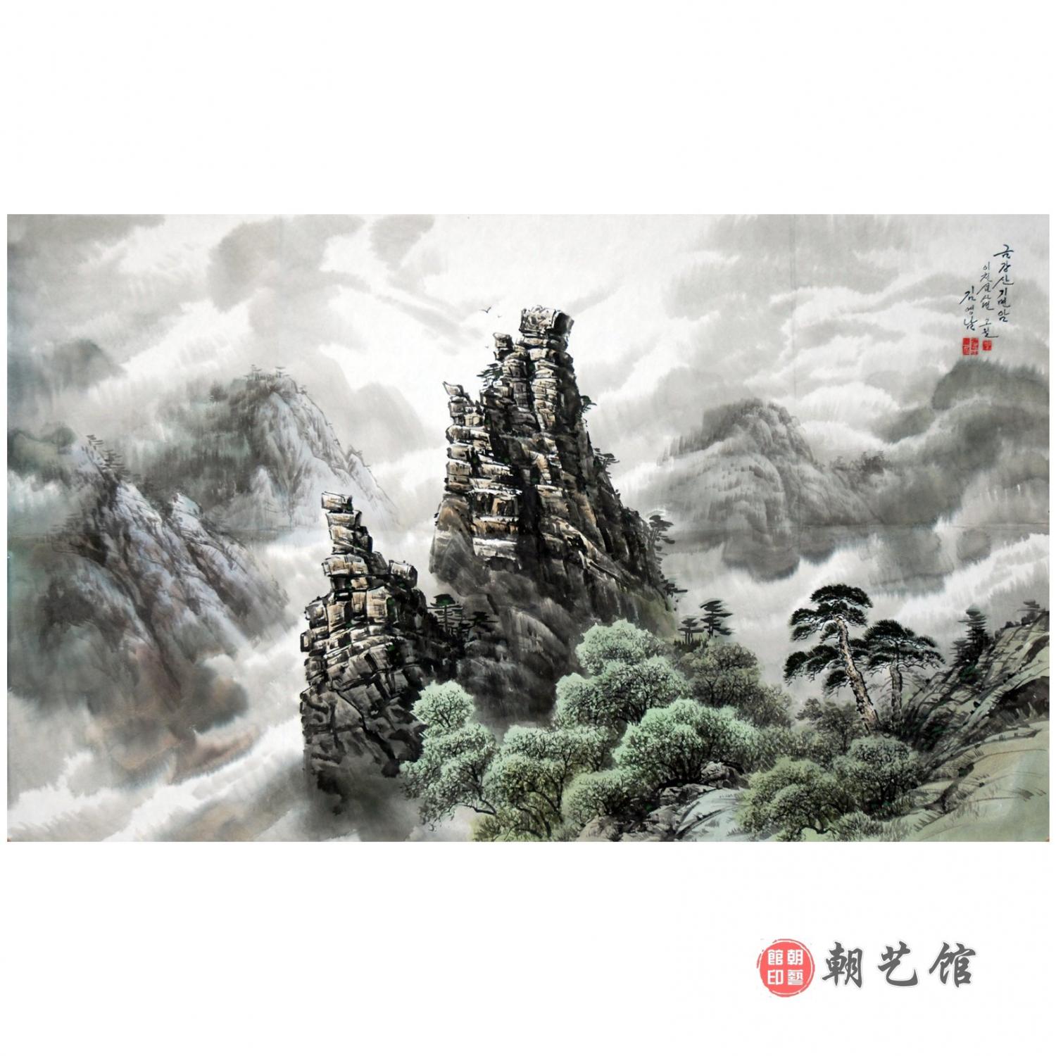 金英男《金刚山奇面岩》朝鲜国画