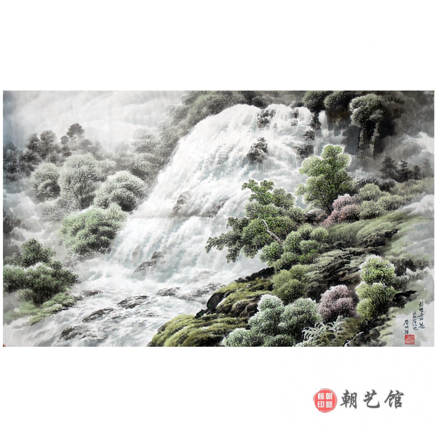 张美琼《黎明水的春天》朝鲜国画