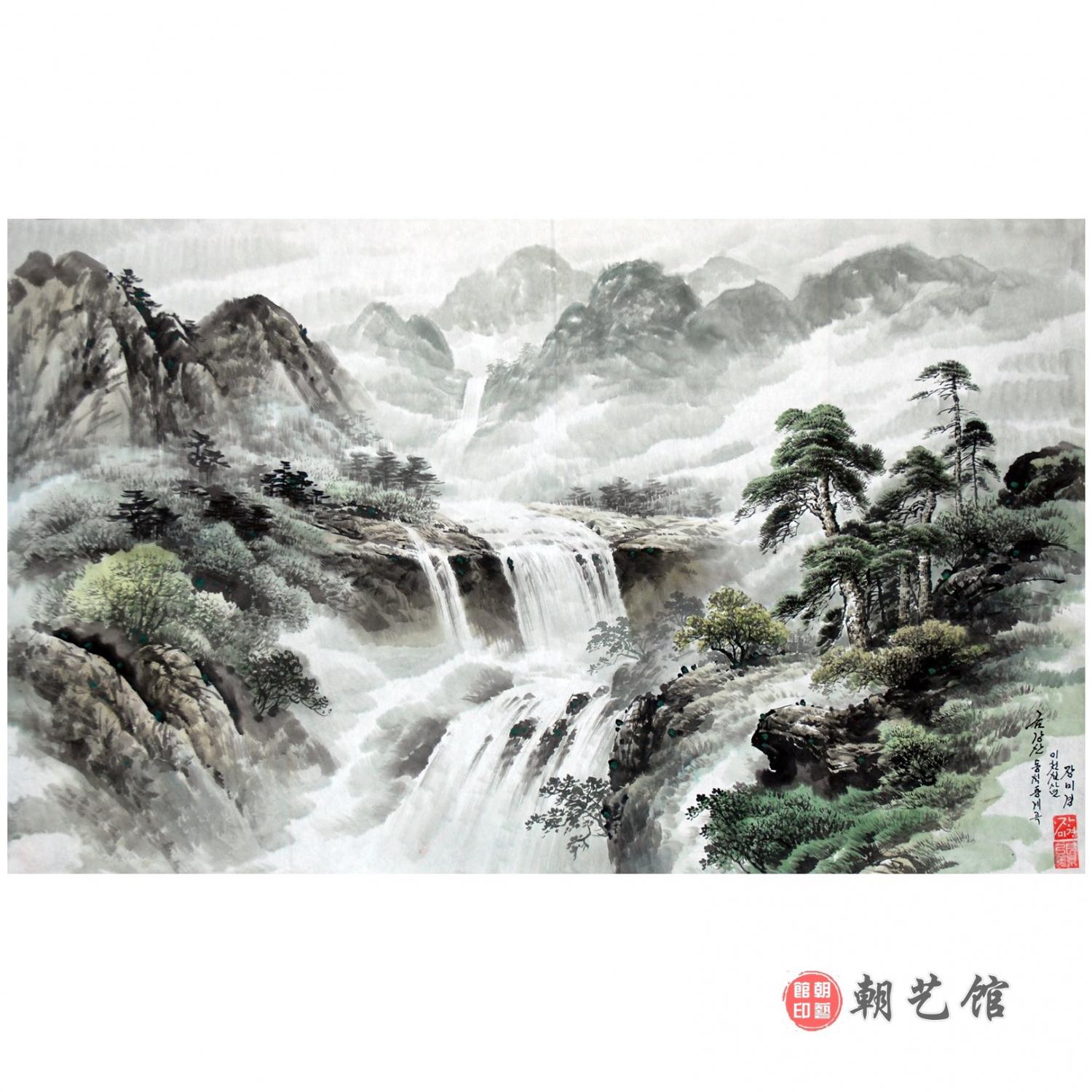 张美琼《金刚山洞石洞峡谷》朝鲜国画-jdzx