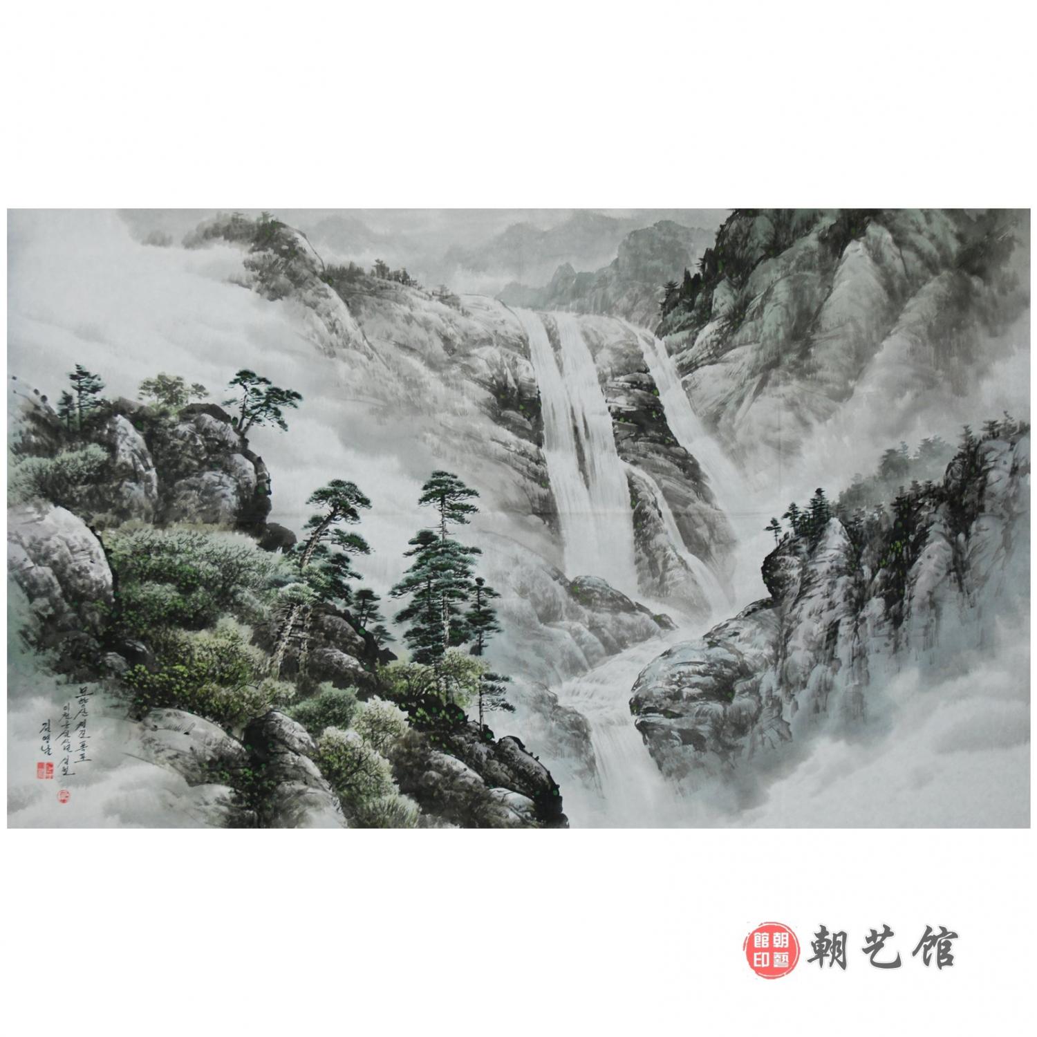 金英男《妙香山清吉瀑布》朝鲜国画