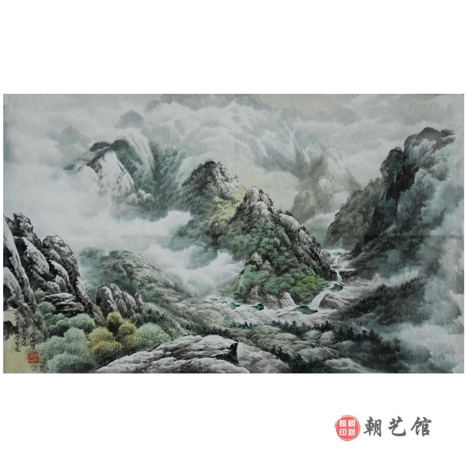 张美琼《三八潭》朝鲜国画