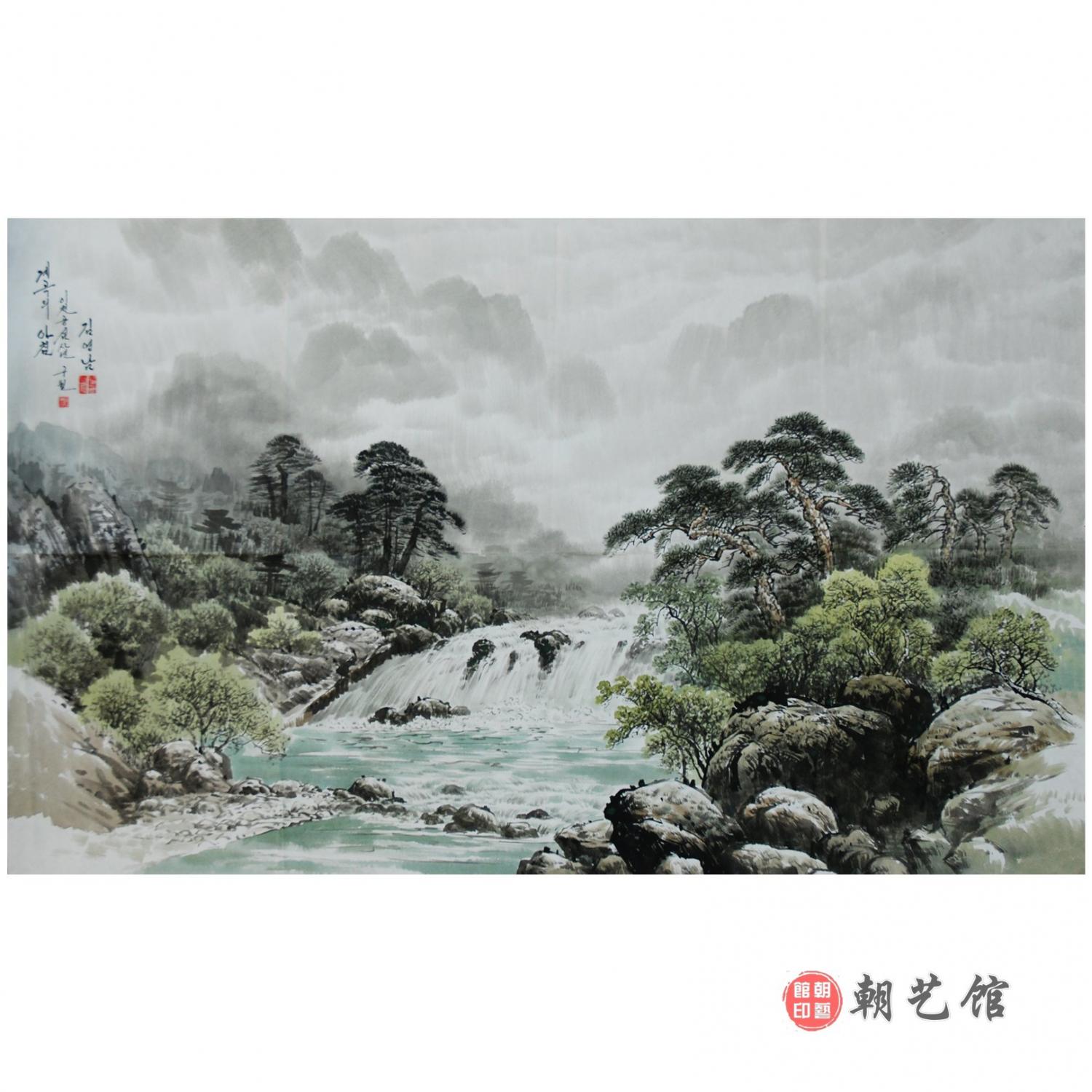 金英男《峡谷的早晨》朝鲜国画-jdzx