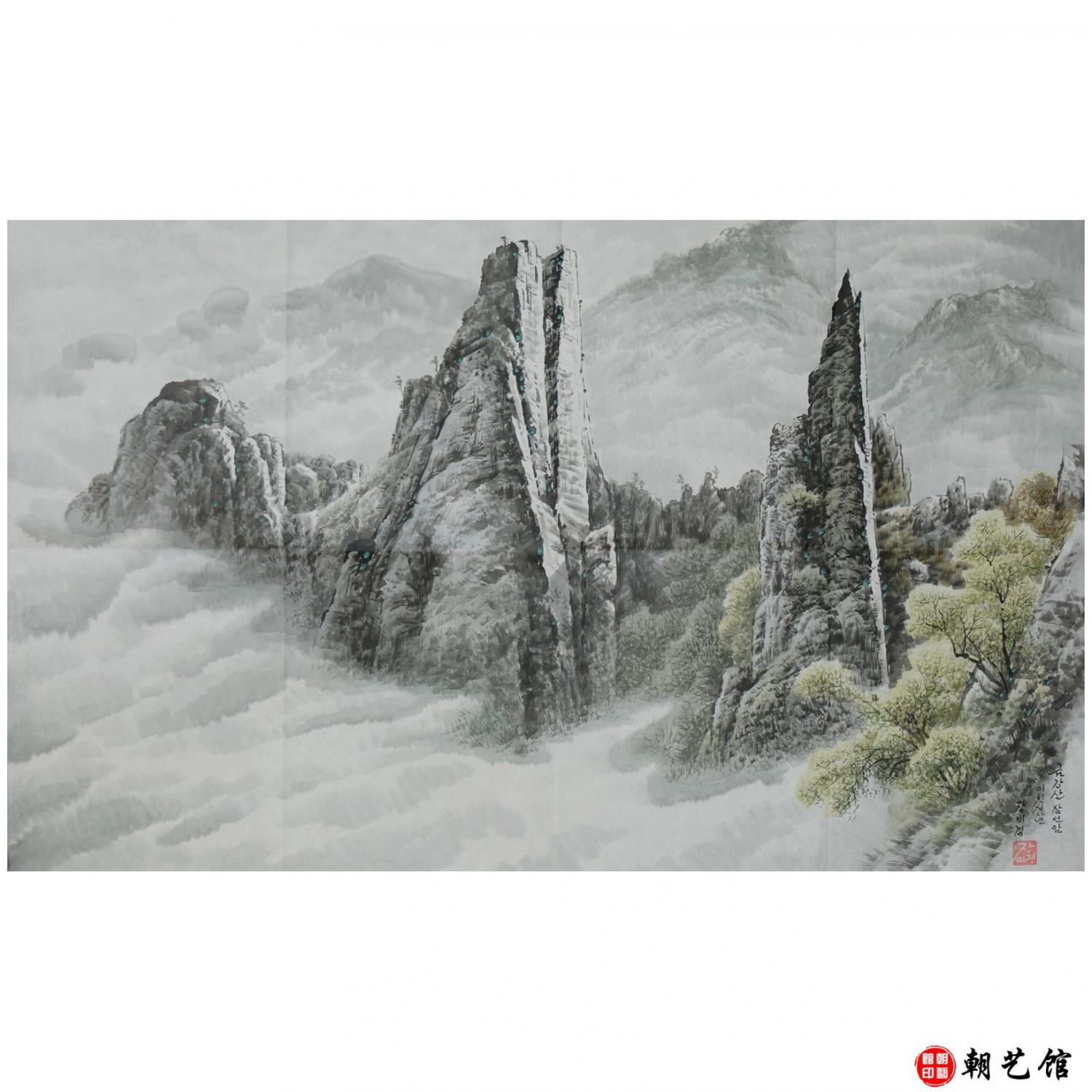 张美琼《金刚山三仙岩》朝鲜国画-jdzx