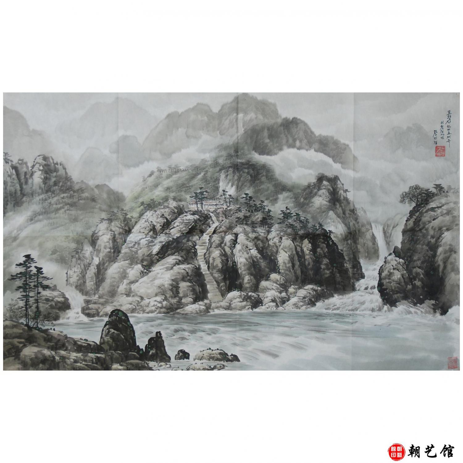 张美琼《妙香山下毗卢峡谷》朝鲜国画