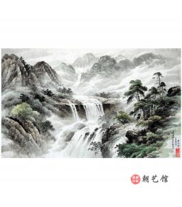 张美琼《金刚山洞石洞峡谷》朝鲜国画-jdzx