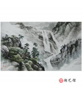 金英男《妙香山清吉瀑布》朝鲜国画