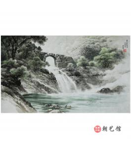 张美琼《龙秀亭瀑布》朝鲜国画