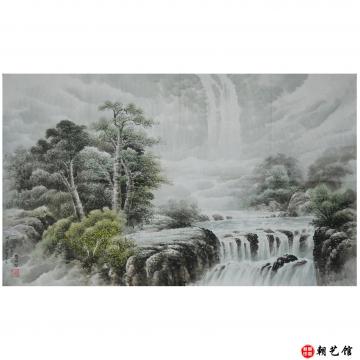 张美琼《雨后的季节瀑布》朝鲜国画-jdzx
