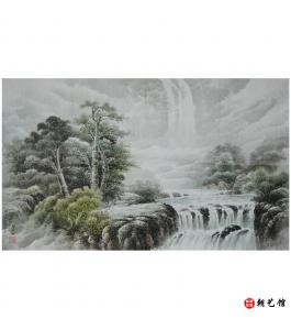 张美琼《雨后的季节瀑布》朝鲜国画-jdzx