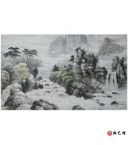 张美琼《万瀑洞峡谷》朝鲜国画-jdzx