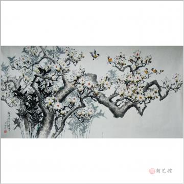 李明赫《白木莲花开的春天》朝鲜国画-DU18-P522
