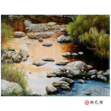 宏顺正《小溪边》朝鲜油画-fbzs
