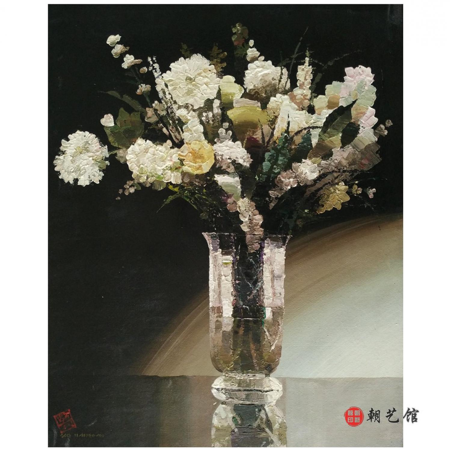 李洪钟《瓶花》朝鲜油画-xyg-xg2