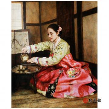 丘进天《茶韵》朝鲜油画-xyg-1-21