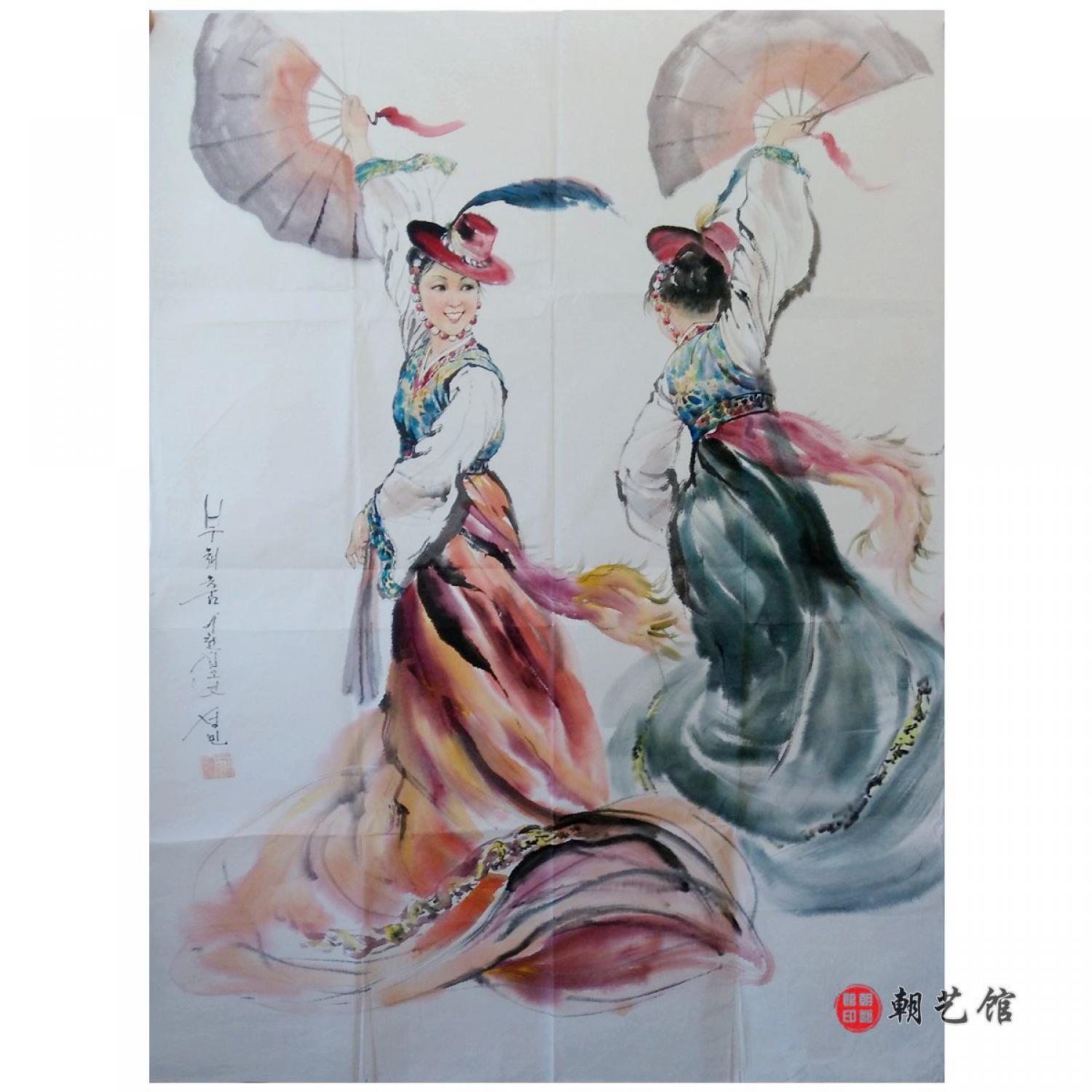金圣民《扇子舞》朝鲜国画-XG3