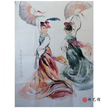 金圣民《扇子舞》朝鲜国画-XG3
