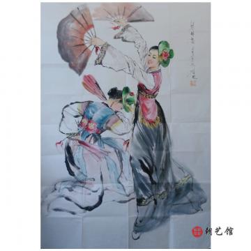 金圣民《扇子舞》朝鲜国画