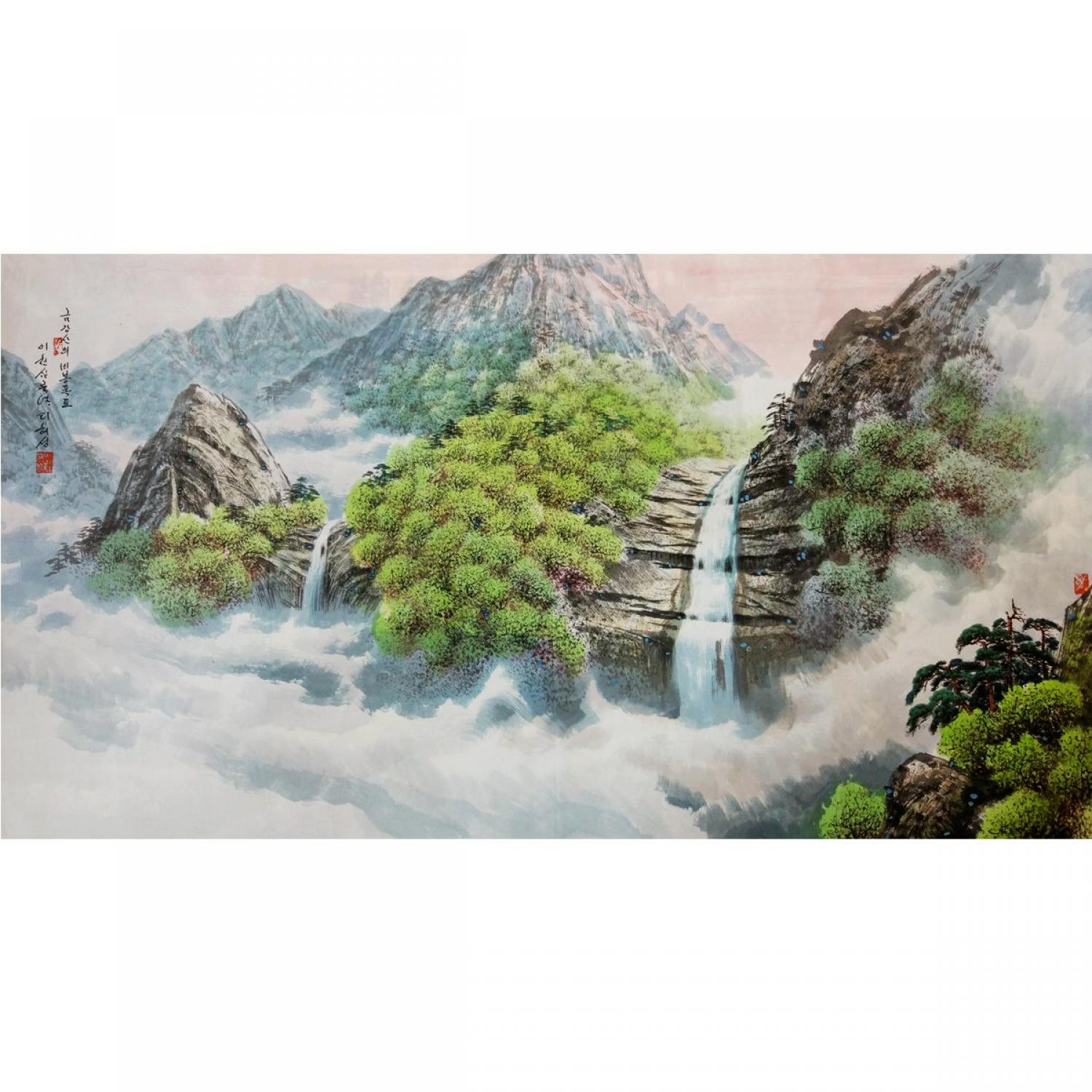 李慧星《金刚山的瀑布》朝鲜国画-wpp21