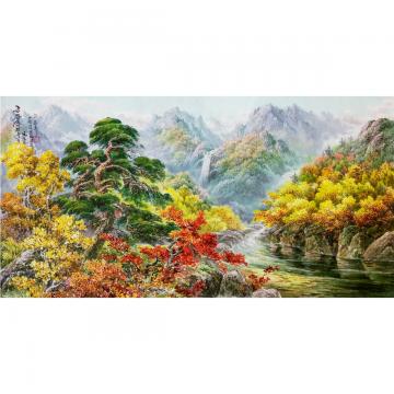 李恩珠《金刚山峡谷的秋》朝鲜国画