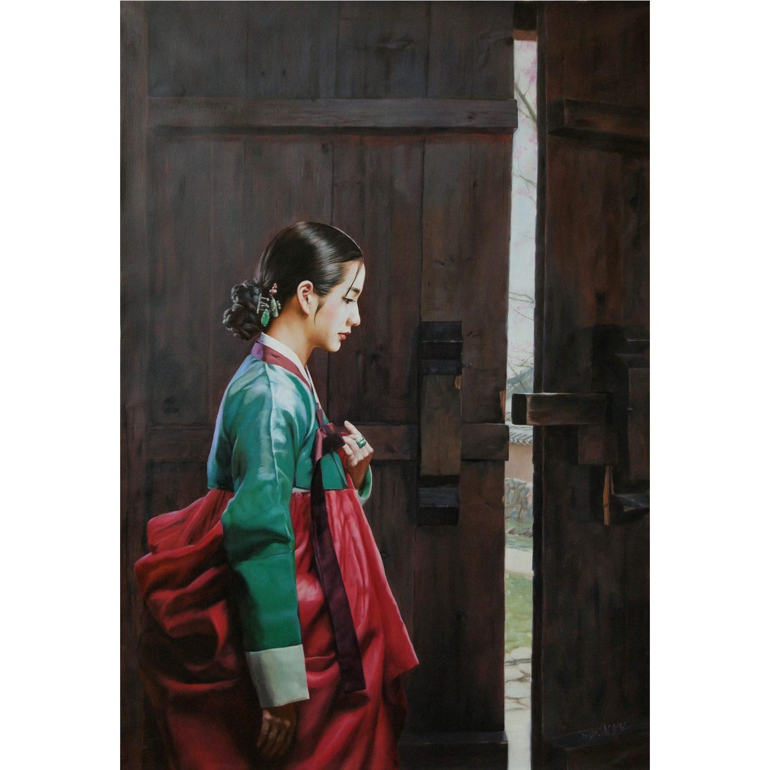 金哲男《门》朝鲜油画-xgf