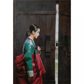 金哲男《门》朝鲜油画-xgf