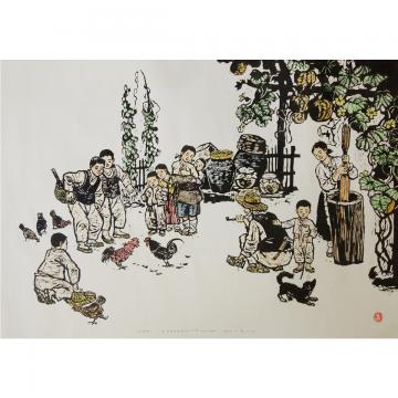 黄仁帝《斗鸡》朝鲜版画-mmm