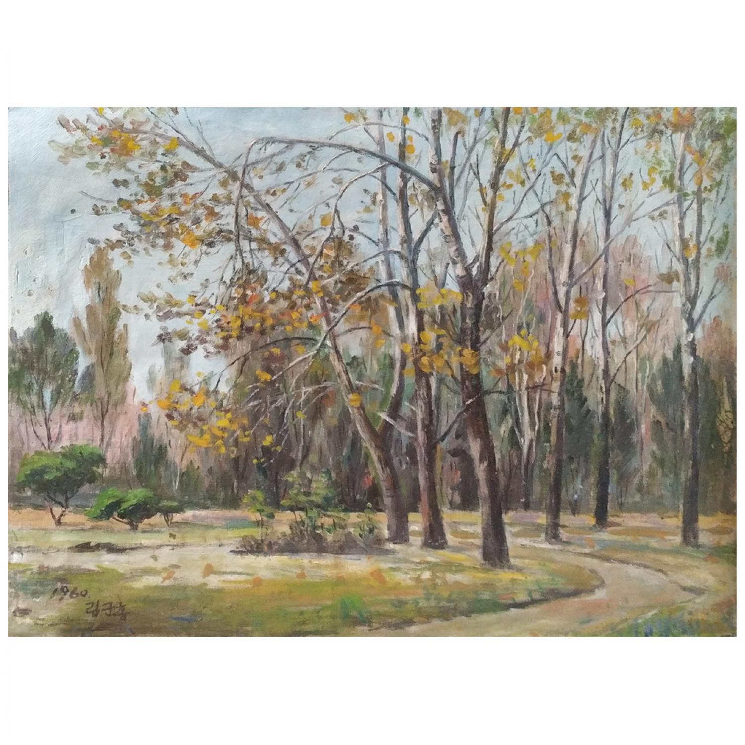 林君鸿《秋季的早上》朝鲜油画