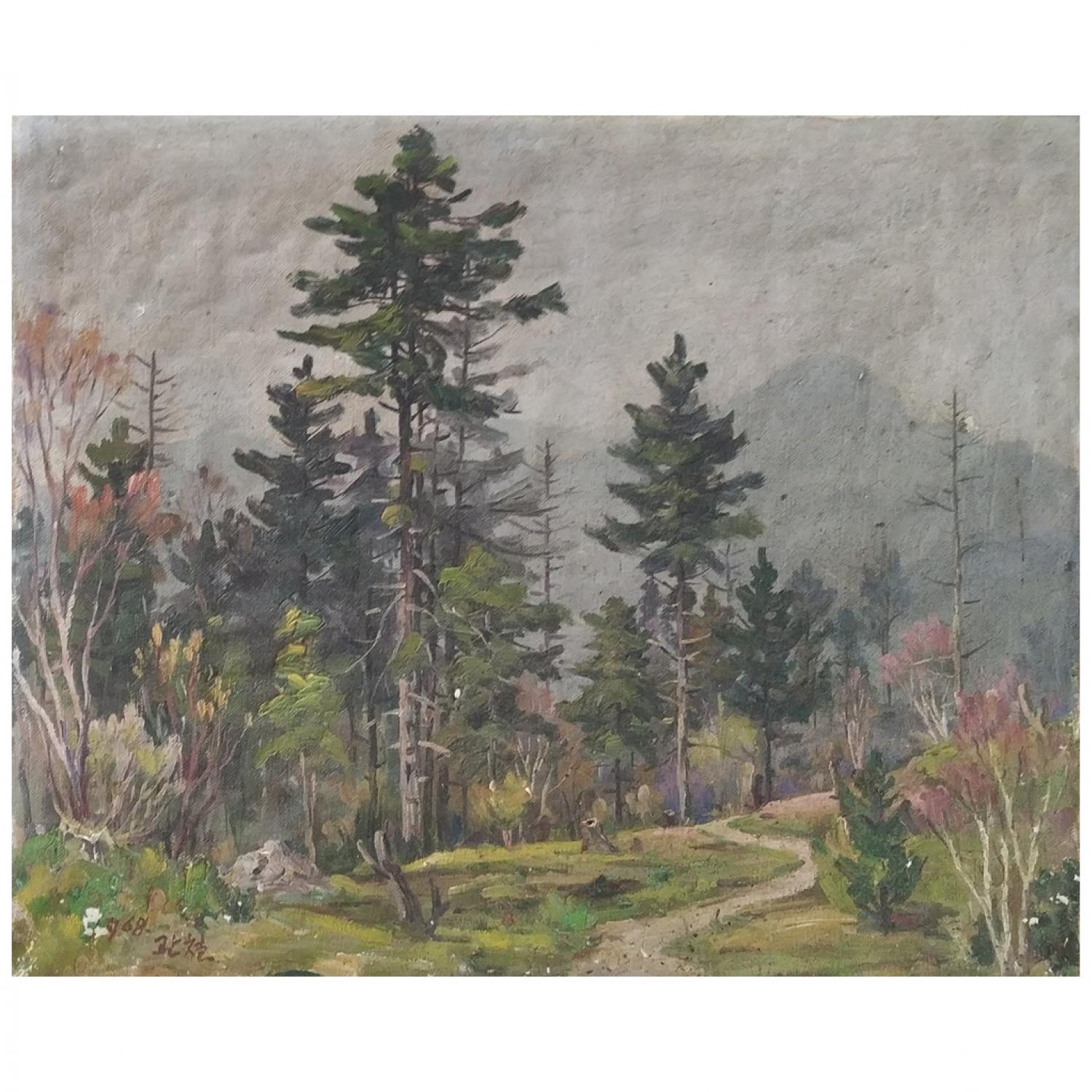 郑宽彻《山中小路》朝鲜油画-L820