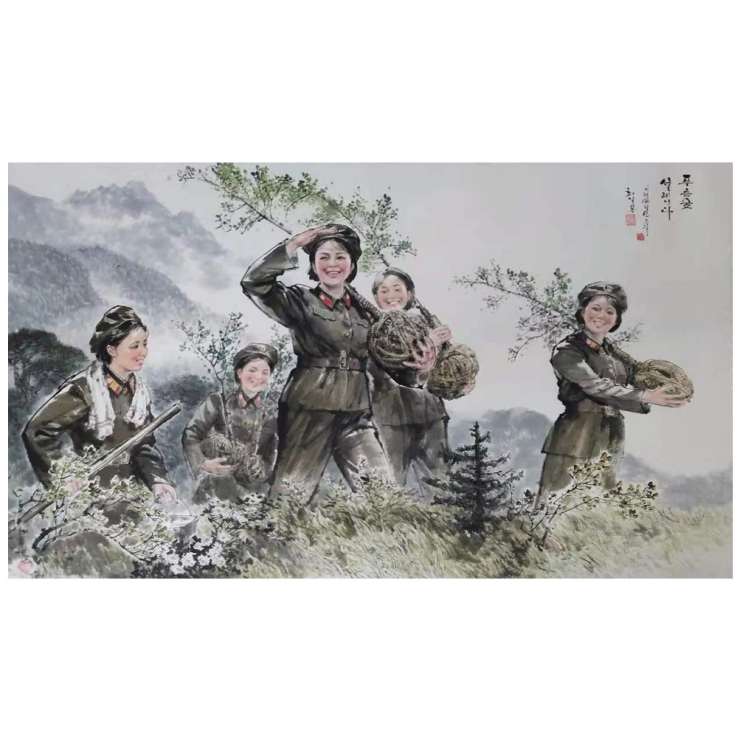 崔日峰《植树》朝鲜国画