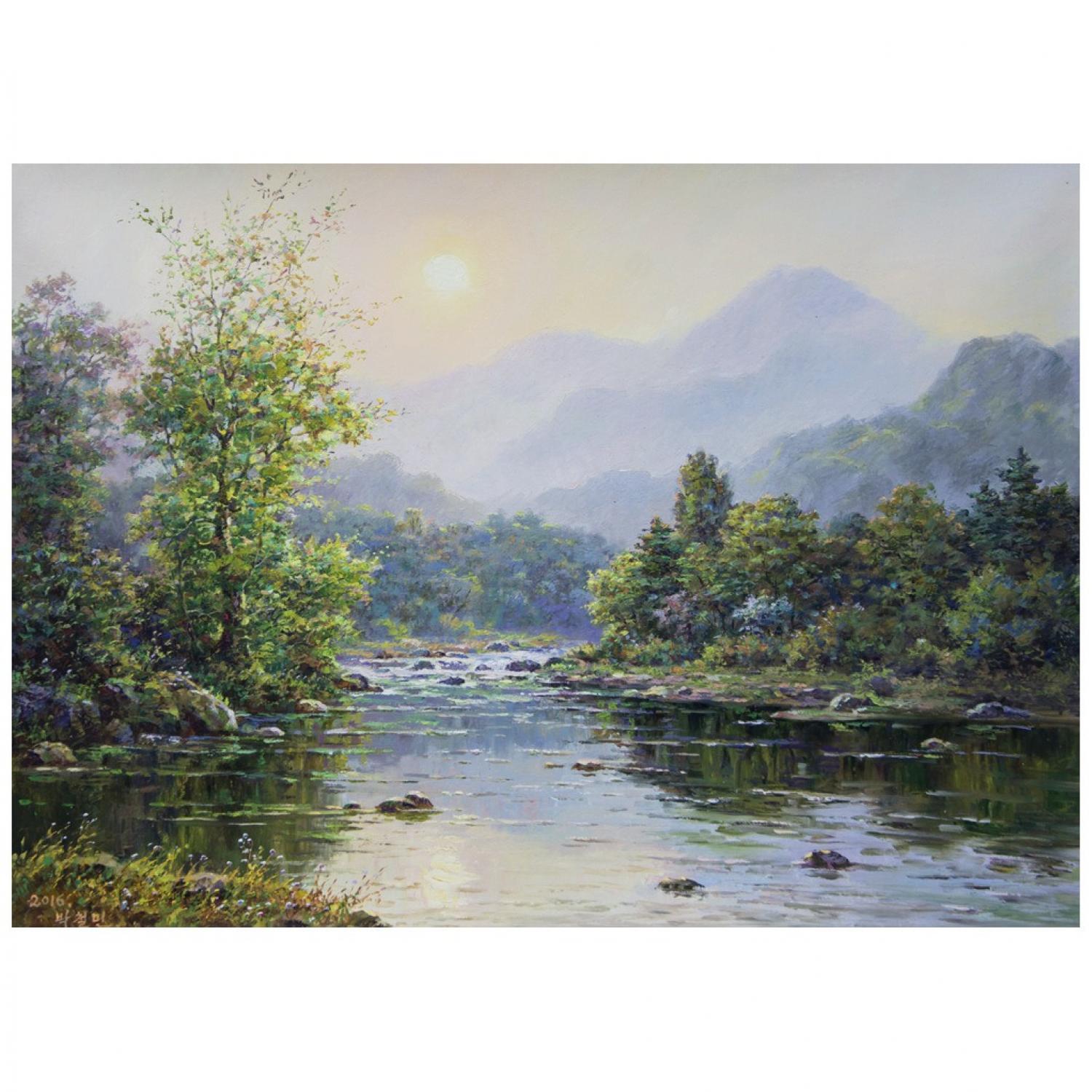 朴哲民《故乡》朝鲜油画风景-L927