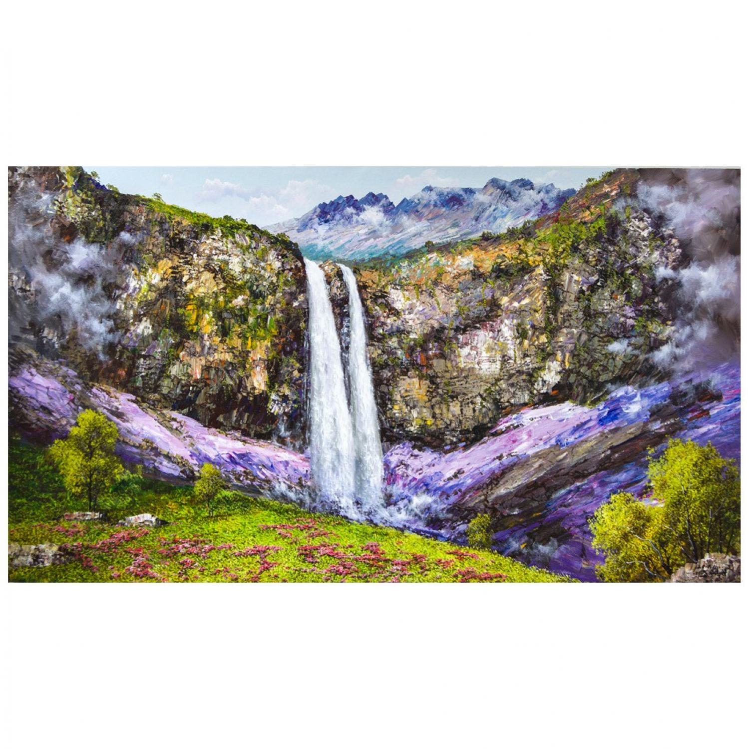 赵俞革《飞瀑》朝鲜油画风景-WZ挑