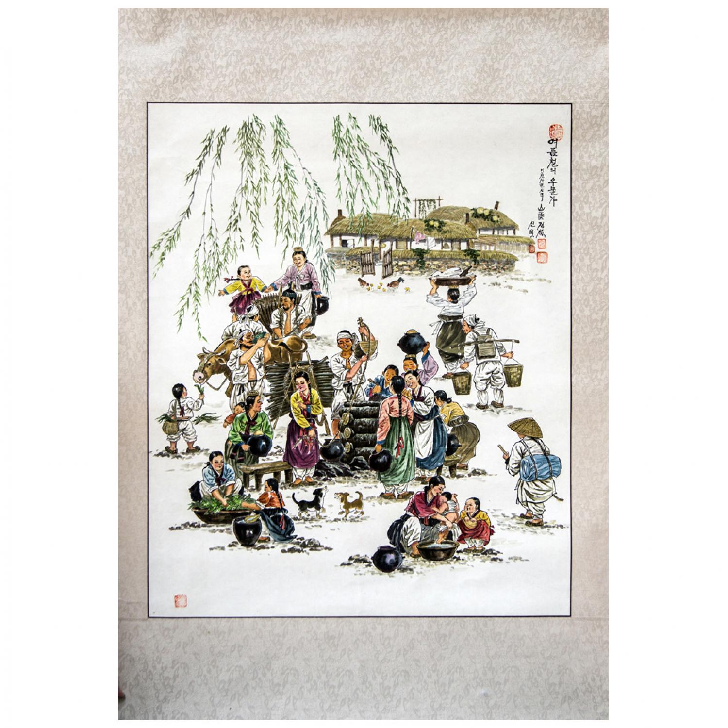 李正燮申玉《夏日井边》朝鲜国画