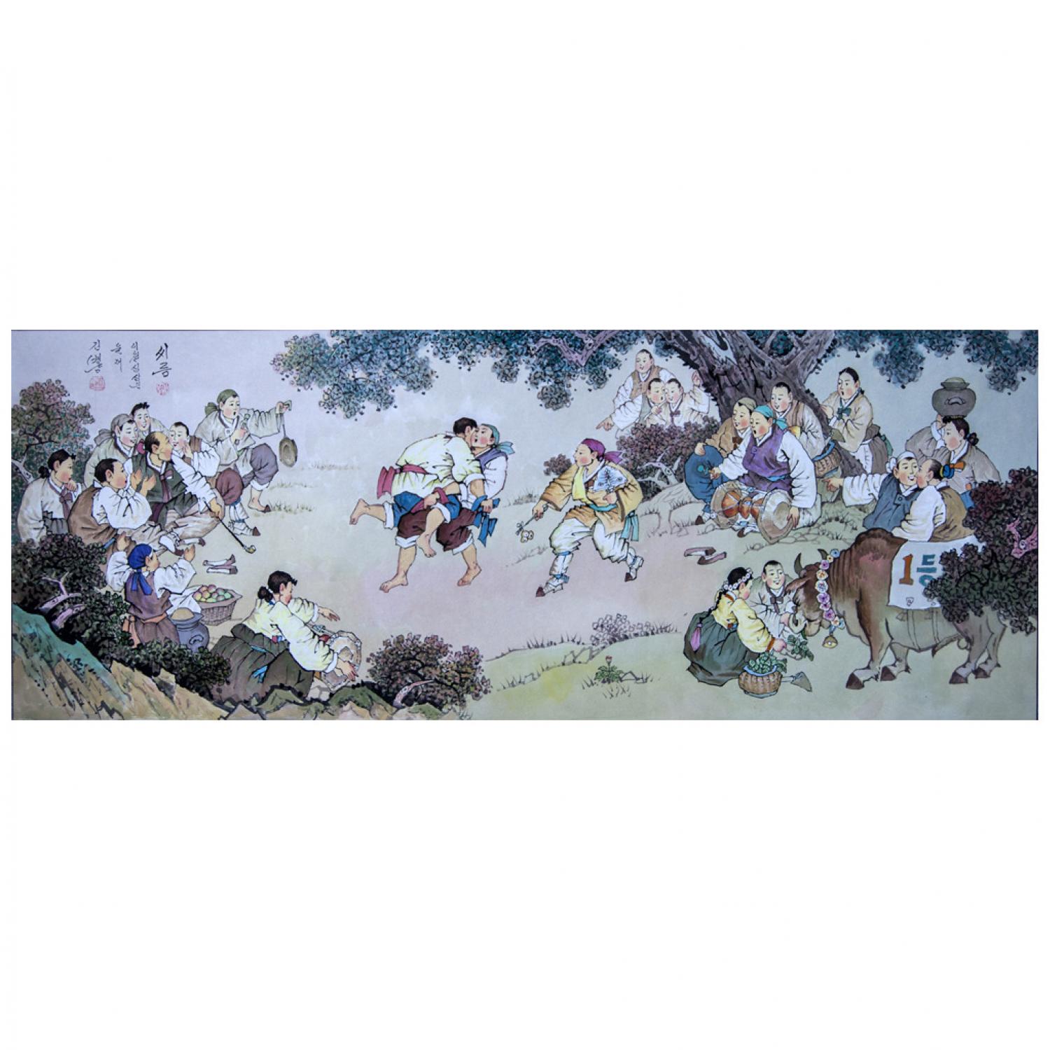金炳男《摔跤》朝鲜国画