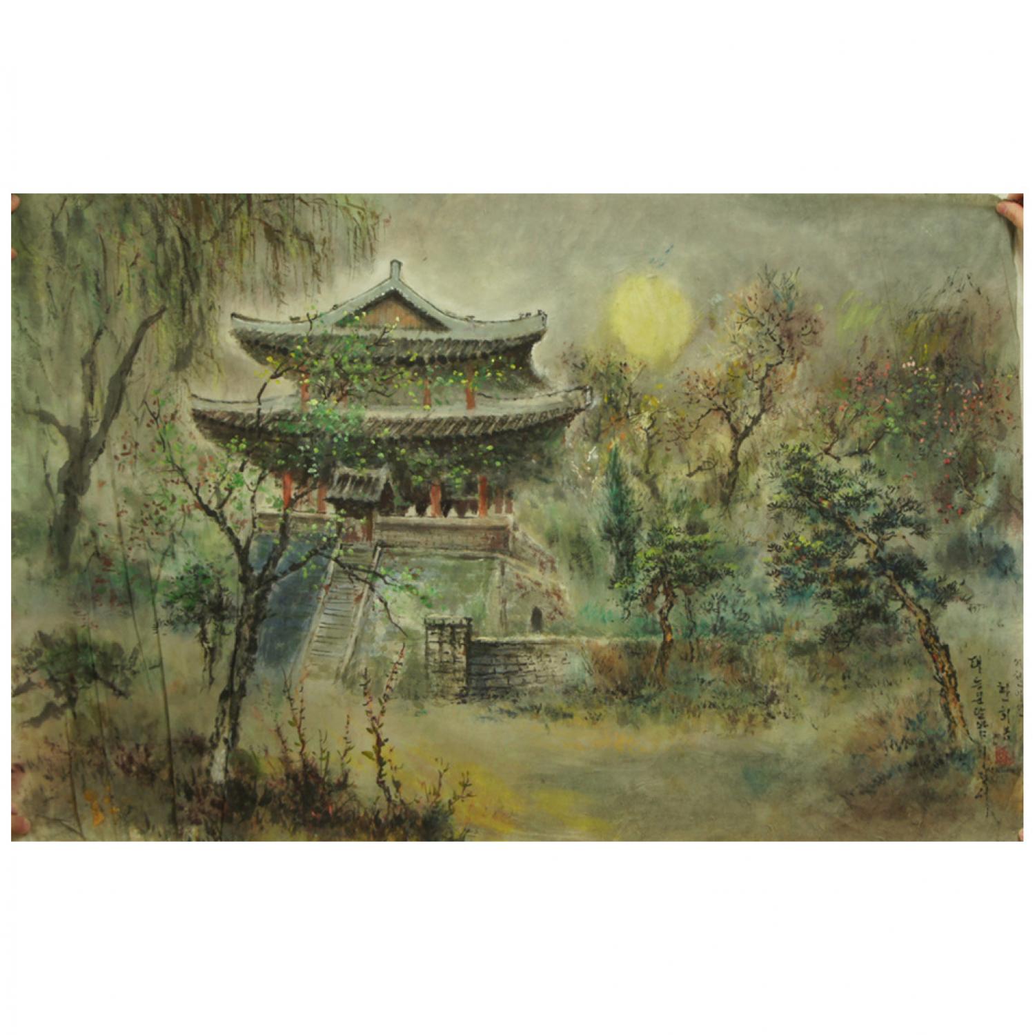 韩熙峰《亭前月色》朝鲜国画
