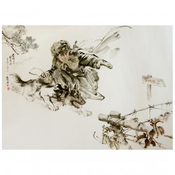 崔日峰《哨位》朝鲜国画
