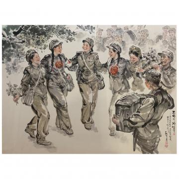 崔日峰《庆祝》朝鲜国画