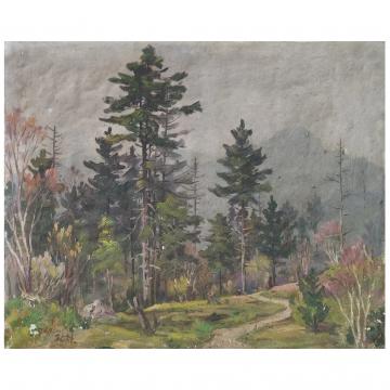 郑宽彻《山中小路》朝鲜油画-L820