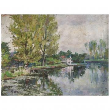 林君鸿《荷塘》朝鲜油画-L820