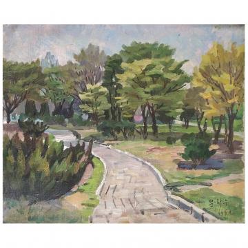 文学洙《公园》朝鲜油画-L820